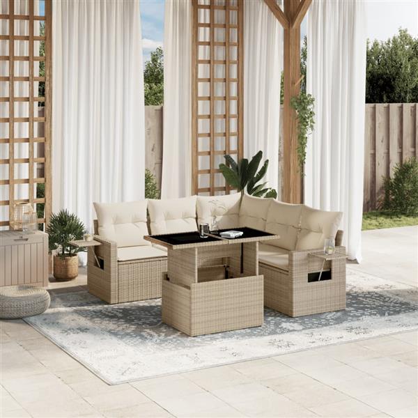 Grote foto vidaxl 6 delige loungeset met kussens poly rattan beige tuin en terras tuinmeubelen