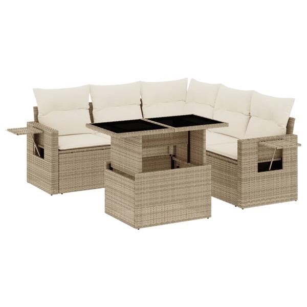 Grote foto vidaxl 6 delige loungeset met kussens poly rattan beige tuin en terras tuinmeubelen