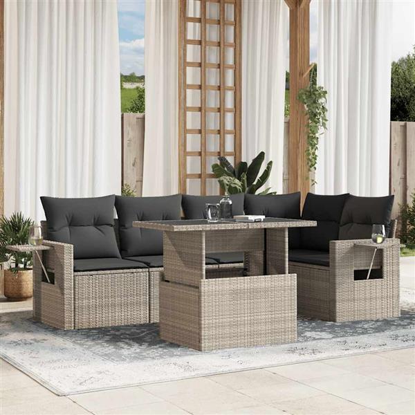 Grote foto vidaxl 6 delige loungeset met kussens poly rattan lichtgrijs tuin en terras tuinmeubelen