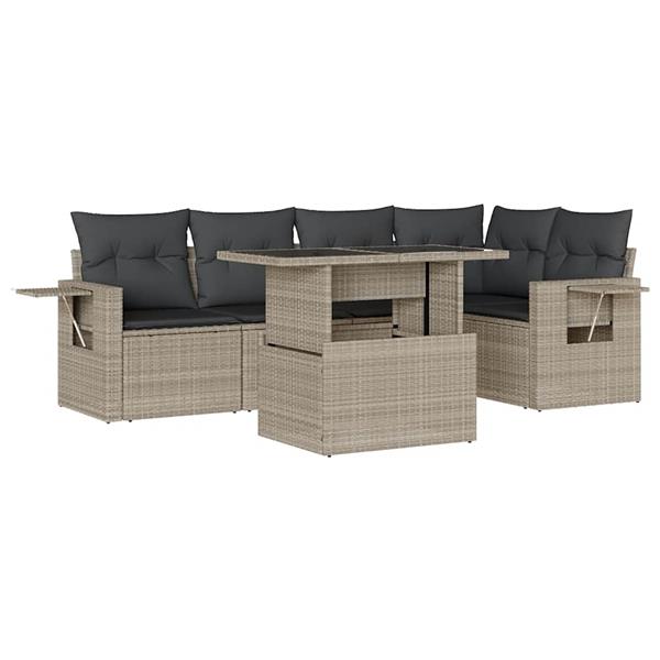Grote foto vidaxl 6 delige loungeset met kussens poly rattan lichtgrijs tuin en terras tuinmeubelen