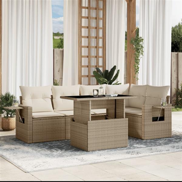 Grote foto vidaxl 6 delige loungeset met kussens poly rattan beige tuin en terras tuinmeubelen