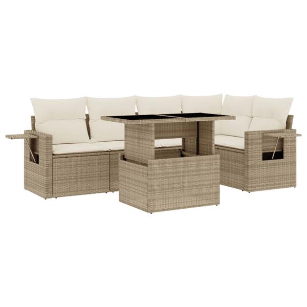 Grote foto vidaxl 6 delige loungeset met kussens poly rattan beige tuin en terras tuinmeubelen