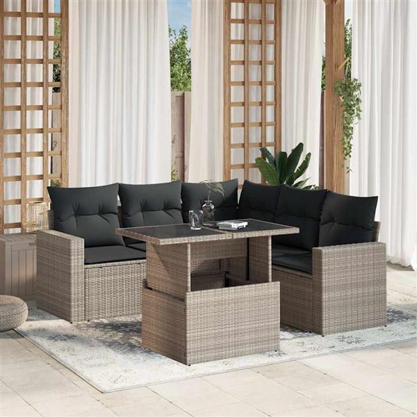 Grote foto vidaxl 6 delige loungeset met kussens poly rattan lichtgrijs tuin en terras tuinmeubelen