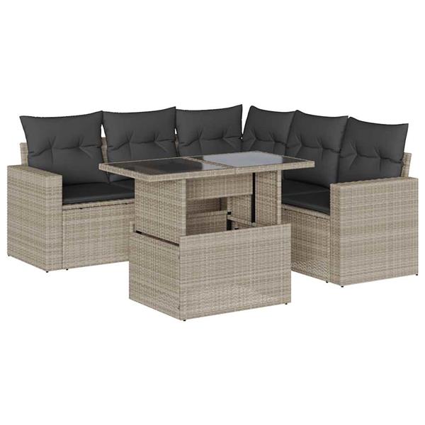 Grote foto vidaxl 6 delige loungeset met kussens poly rattan lichtgrijs tuin en terras tuinmeubelen