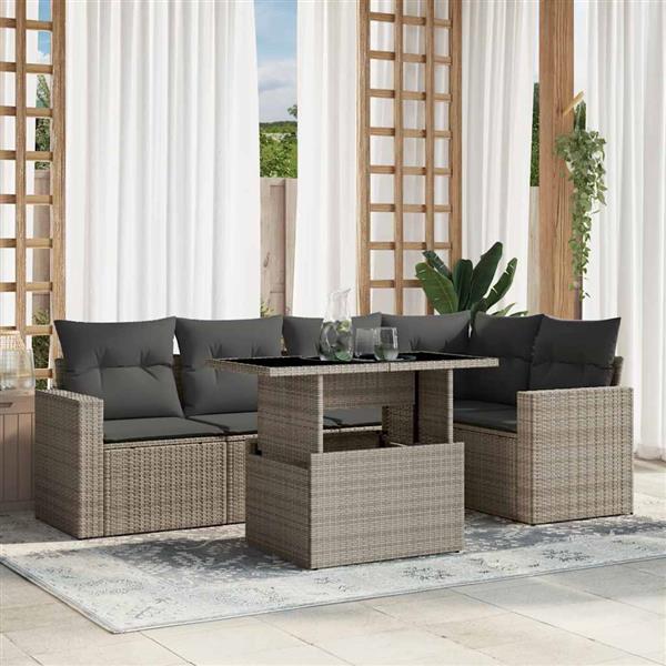 Grote foto vidaxl 6 delige loungeset met kussens poly rattan lichtgrijs tuin en terras tuinmeubelen