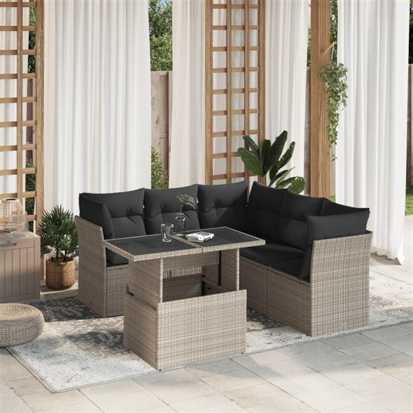 Grote foto vidaxl 6 delige loungeset met kussens poly rattan lichtgrijs tuin en terras tuinmeubelen