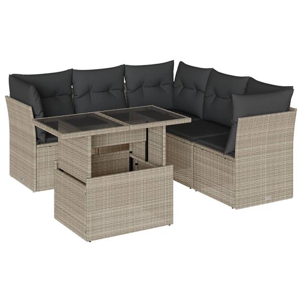 Grote foto vidaxl 6 delige loungeset met kussens poly rattan lichtgrijs tuin en terras tuinmeubelen