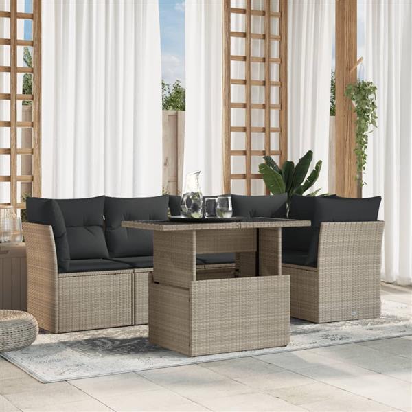 Grote foto vidaxl 6 delige loungeset met kussens poly rattan lichtgrijs tuin en terras tuinmeubelen