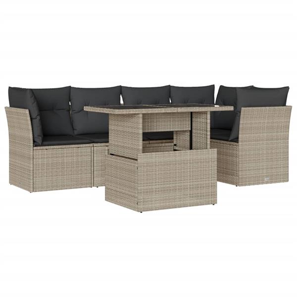 Grote foto vidaxl 6 delige loungeset met kussens poly rattan lichtgrijs tuin en terras tuinmeubelen