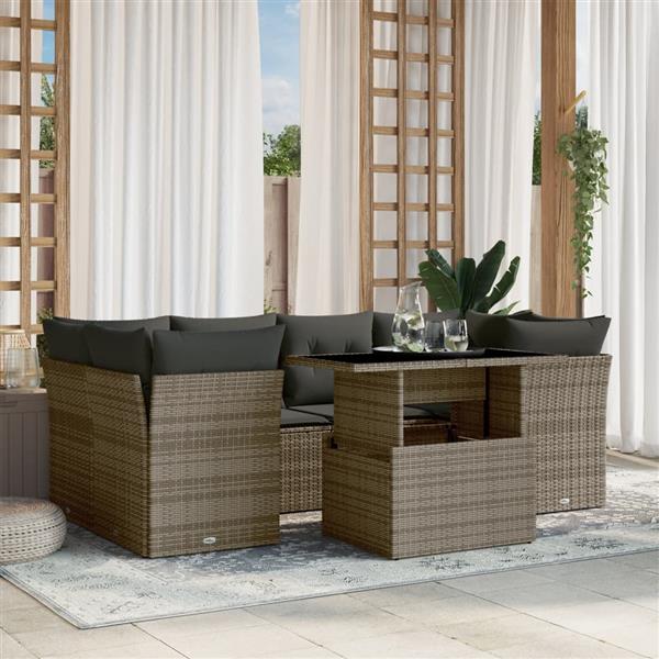 Grote foto vidaxl 7 delige loungeset met kussens poly rattan grijs tuin en terras tuinmeubelen