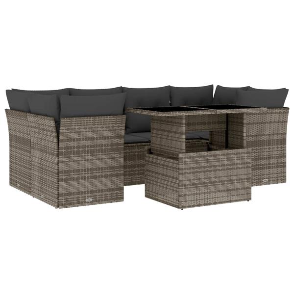 Grote foto vidaxl 7 delige loungeset met kussens poly rattan grijs tuin en terras tuinmeubelen