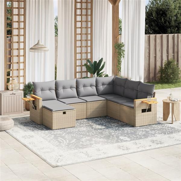 Grote foto vidaxl 7 delige loungeset met kussens poly rattan gemengd beige tuin en terras tuinmeubelen