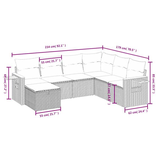 Grote foto vidaxl 7 delige loungeset met kussens poly rattan gemengd beige tuin en terras tuinmeubelen