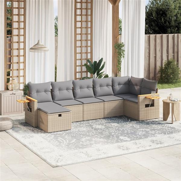 Grote foto vidaxl 7 delige loungeset met kussens poly rattan gemengd beige tuin en terras tuinmeubelen