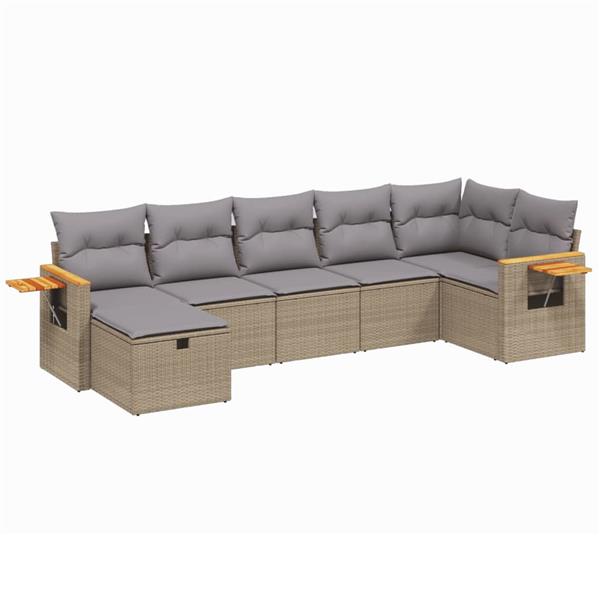 Grote foto vidaxl 7 delige loungeset met kussens poly rattan gemengd beige tuin en terras tuinmeubelen