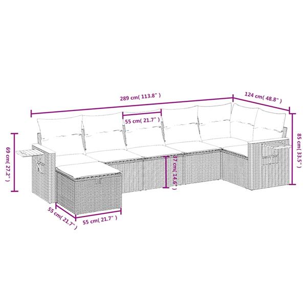 Grote foto vidaxl 7 delige loungeset met kussens poly rattan gemengd beige tuin en terras tuinmeubelen
