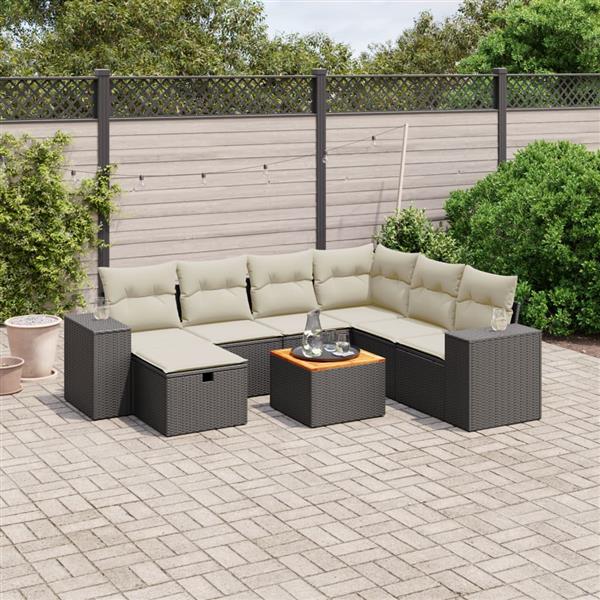 Grote foto vidaxl 8 delige loungeset met kussens poly rattan zwart tuin en terras tuinmeubelen