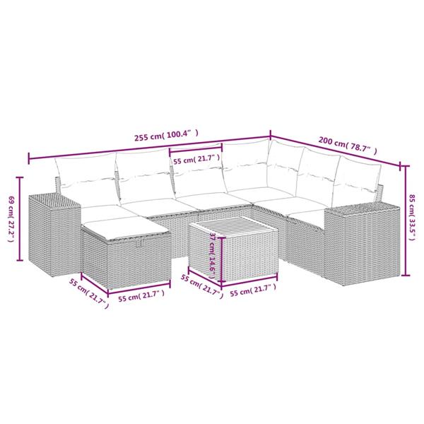 Grote foto vidaxl 8 delige loungeset met kussens poly rattan zwart tuin en terras tuinmeubelen