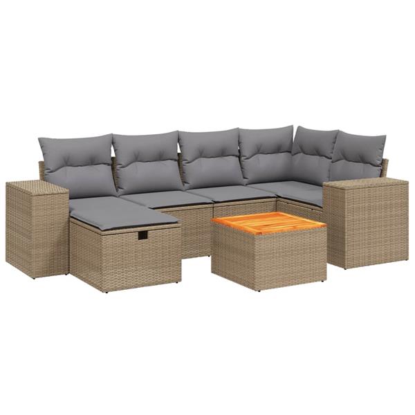 Grote foto vidaxl 7 delige loungeset met kussens poly rattan gemengd beige tuin en terras tuinmeubelen