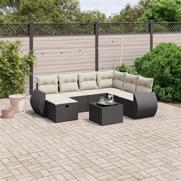 Grote foto vidaxl 8 delige loungeset met kussens poly rattan zwart tuin en terras tuinmeubelen