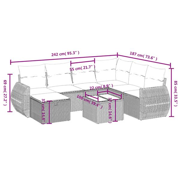 Grote foto vidaxl 8 delige loungeset met kussens poly rattan zwart tuin en terras tuinmeubelen