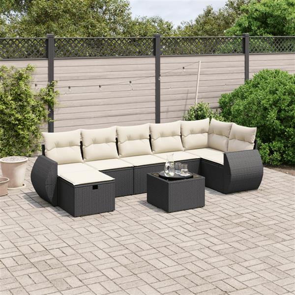 Grote foto vidaxl 8 delige loungeset met kussens poly rattan zwart tuin en terras tuinmeubelen