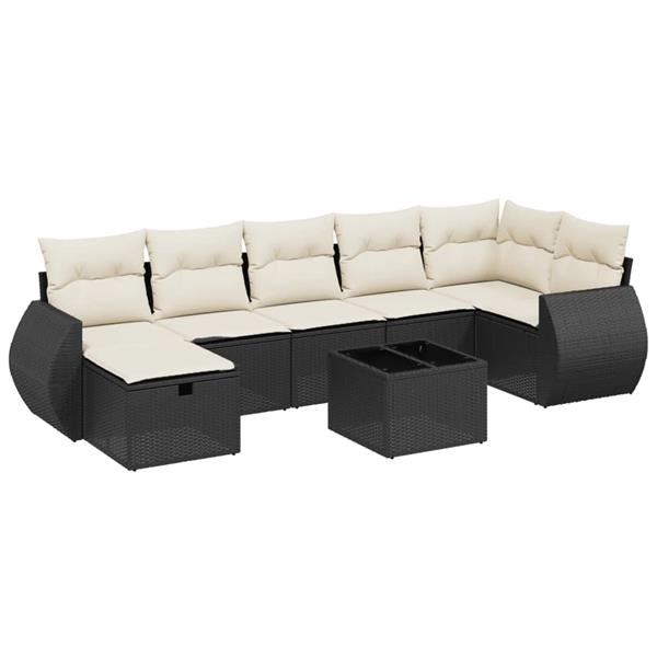Grote foto vidaxl 8 delige loungeset met kussens poly rattan zwart tuin en terras tuinmeubelen