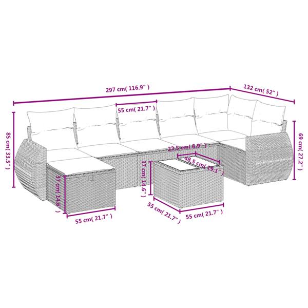 Grote foto vidaxl 8 delige loungeset met kussens poly rattan zwart tuin en terras tuinmeubelen