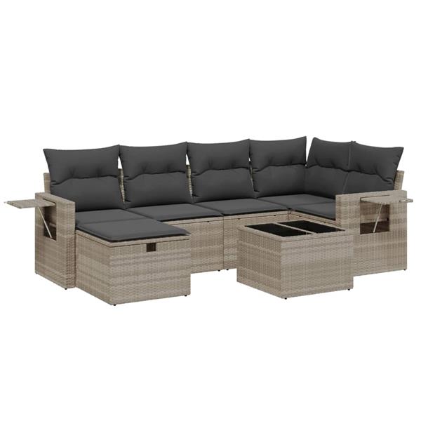 Grote foto vidaxl 7 delige loungeset met kussens poly rattan lichtgrijs tuin en terras tuinmeubelen