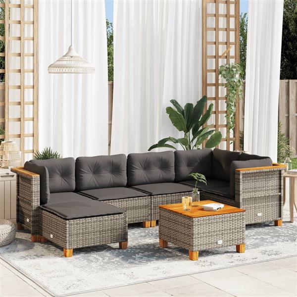 Grote foto vidaxl 7 delige loungeset met kussens poly rattan grijs tuin en terras tuinmeubelen