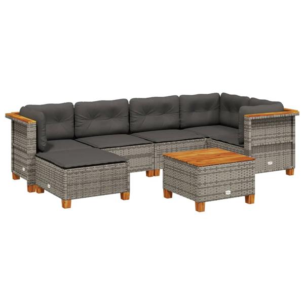 Grote foto vidaxl 7 delige loungeset met kussens poly rattan grijs tuin en terras tuinmeubelen