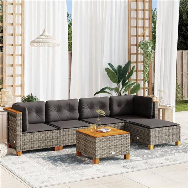 Grote foto vidaxl 6 delige loungeset met kussens poly rattan grijs tuin en terras tuinmeubelen