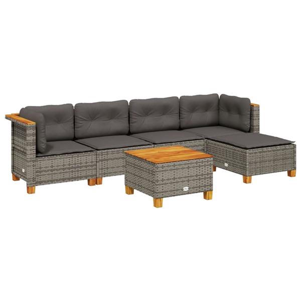 Grote foto vidaxl 6 delige loungeset met kussens poly rattan grijs tuin en terras tuinmeubelen
