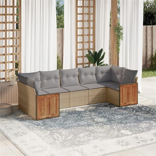 Grote foto vidaxl 7 delige loungeset met kussens poly rattan beige tuin en terras tuinmeubelen