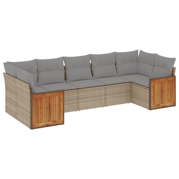 Grote foto vidaxl 7 delige loungeset met kussens poly rattan beige tuin en terras tuinmeubelen