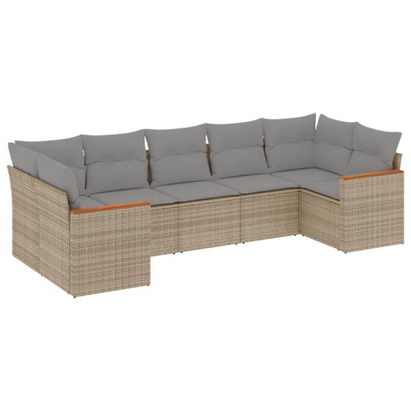Grote foto vidaxl 7 delige loungeset met kussens poly rattan beige tuin en terras tuinmeubelen