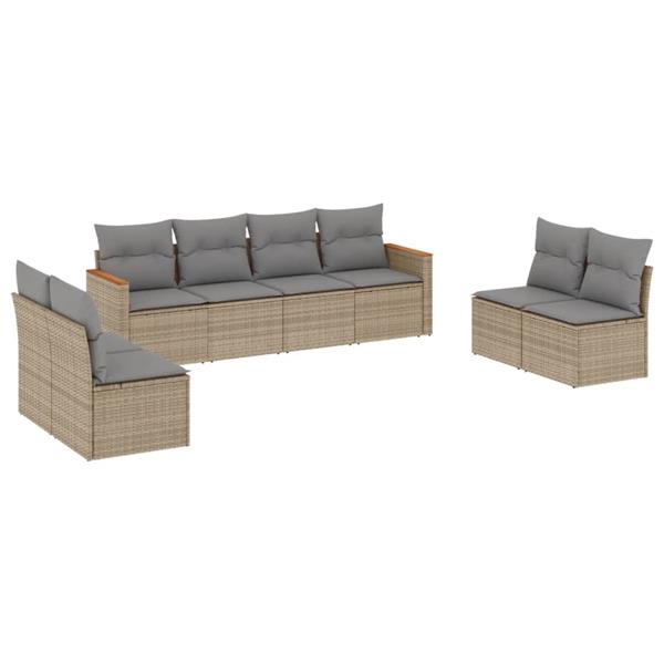 Grote foto vidaxl 8 delige loungeset met kussens poly rattan beige tuin en terras tuinmeubelen
