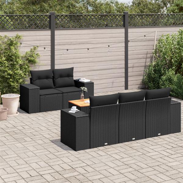 Grote foto vidaxl 6 delige loungeset met kussens poly rattan zwart tuin en terras tuinmeubelen