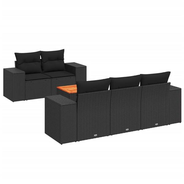 Grote foto vidaxl 6 delige loungeset met kussens poly rattan zwart tuin en terras tuinmeubelen