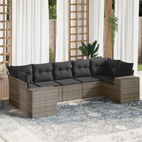 Grote foto vidaxl 7 delige loungeset met kussens poly rattan grijs tuin en terras tuinmeubelen
