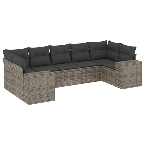 Grote foto vidaxl 7 delige loungeset met kussens poly rattan grijs tuin en terras tuinmeubelen