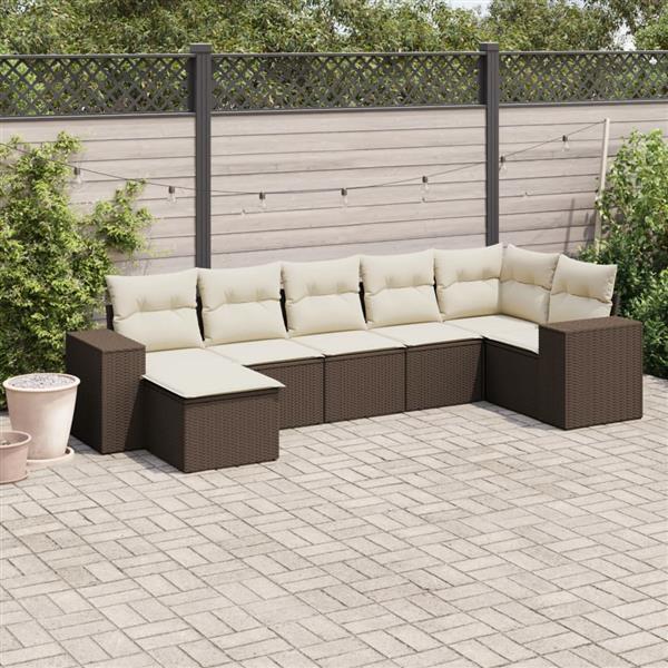 Grote foto vidaxl 7 delige loungeset met kussens poly rattan bruin tuin en terras tuinmeubelen