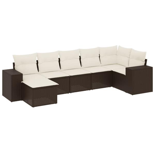 Grote foto vidaxl 7 delige loungeset met kussens poly rattan bruin tuin en terras tuinmeubelen
