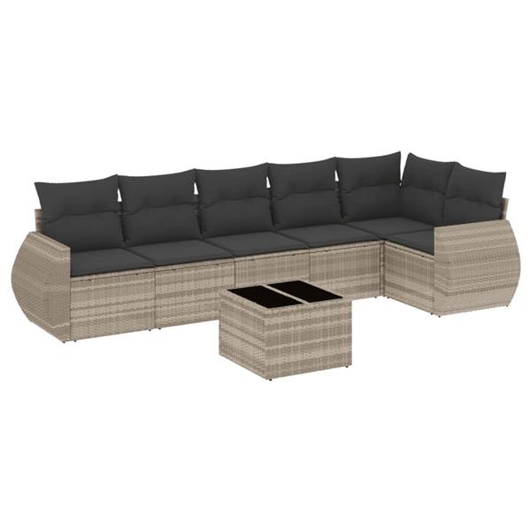 Grote foto vidaxl 7 delige loungeset met kussens poly rattan lichtgrijs tuin en terras tuinmeubelen