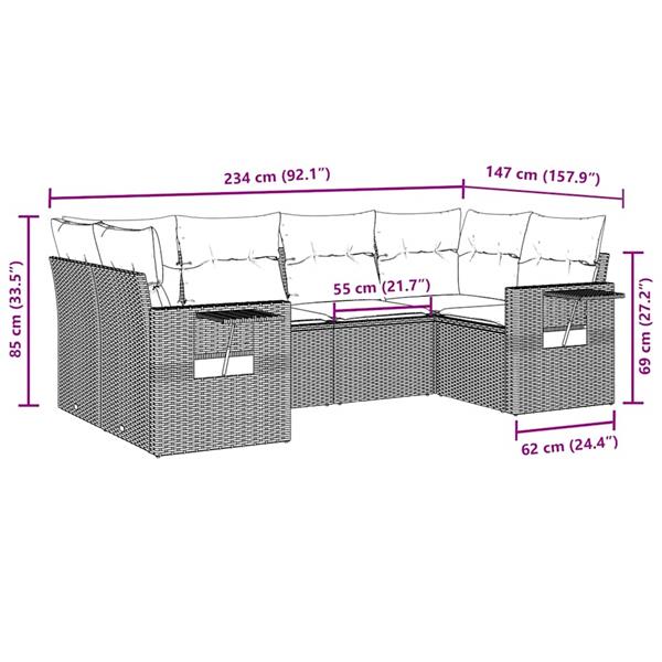 Grote foto vidaxl 6 delige loungeset met kussens poly rattan bruin tuin en terras tuinmeubelen