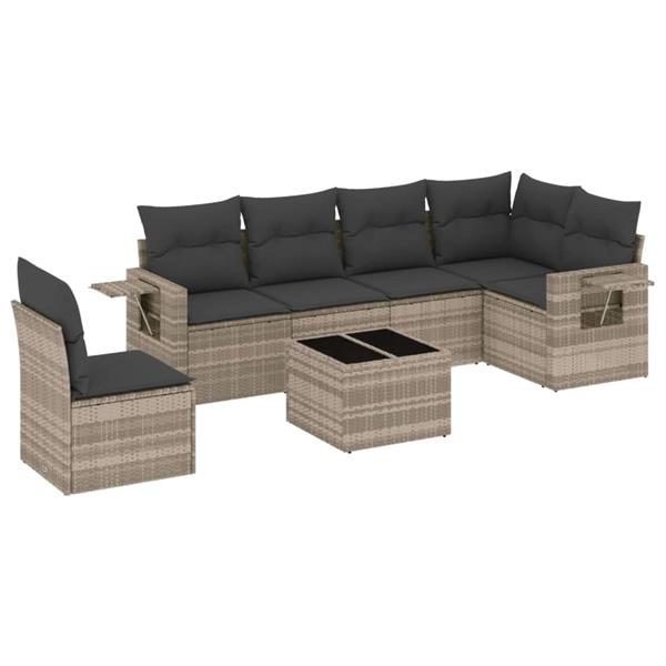 Grote foto vidaxl 7 delige loungeset met kussens poly rattan lichtgrijs tuin en terras tuinmeubelen