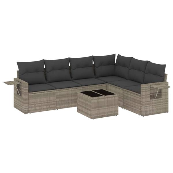 Grote foto vidaxl 7 delige loungeset met kussens poly rattan lichtgrijs tuin en terras tuinmeubelen