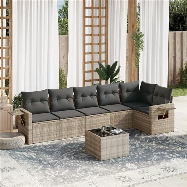 Grote foto vidaxl 7 delige loungeset met kussens poly rattan lichtgrijs tuin en terras tuinmeubelen