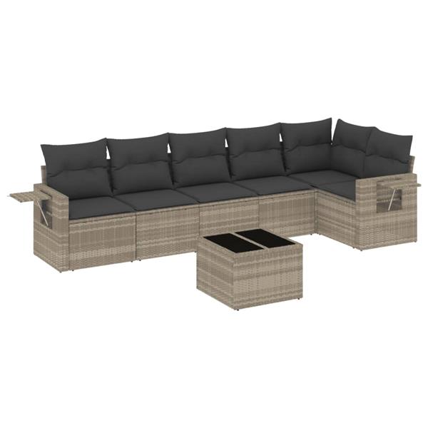 Grote foto vidaxl 7 delige loungeset met kussens poly rattan lichtgrijs tuin en terras tuinmeubelen