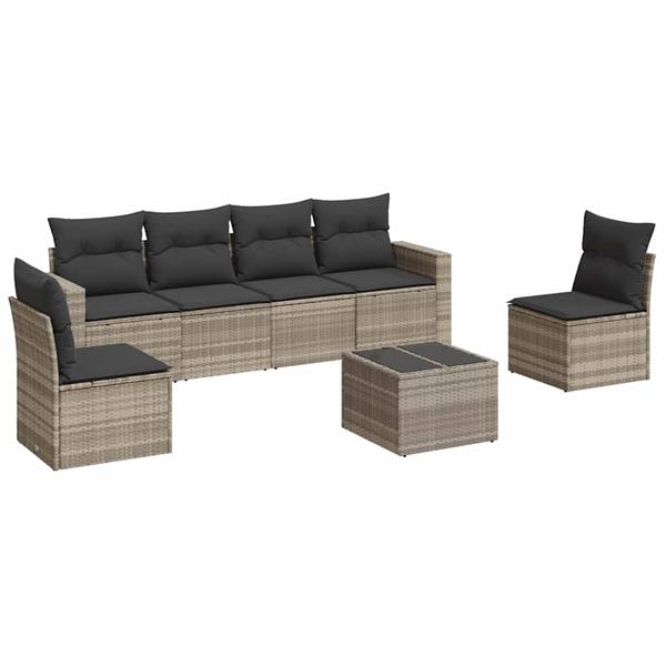Grote foto vidaxl 7 delige loungeset met kussens poly rattan lichtgrijs tuin en terras tuinmeubelen